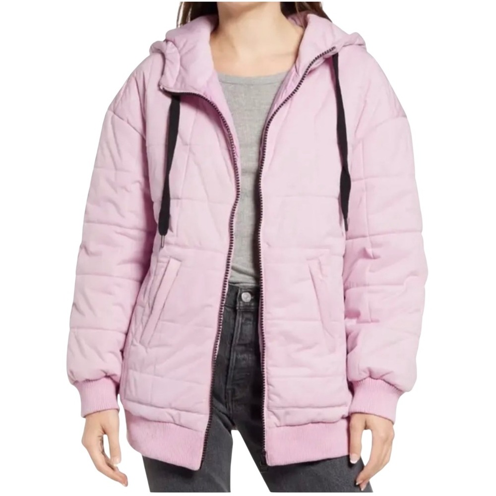 Avec Les Filles Quilted Puffer Jacket Hooded Lavender Purple Zip Front Women's M